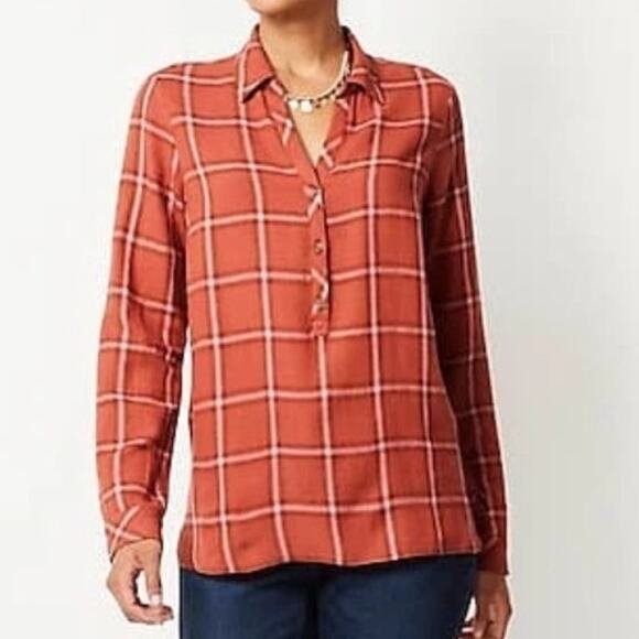 J. Jill Textured Plaid Popover Top Womens XL Long Sleeve Casual Henley Blouse - Picture 1 of 10